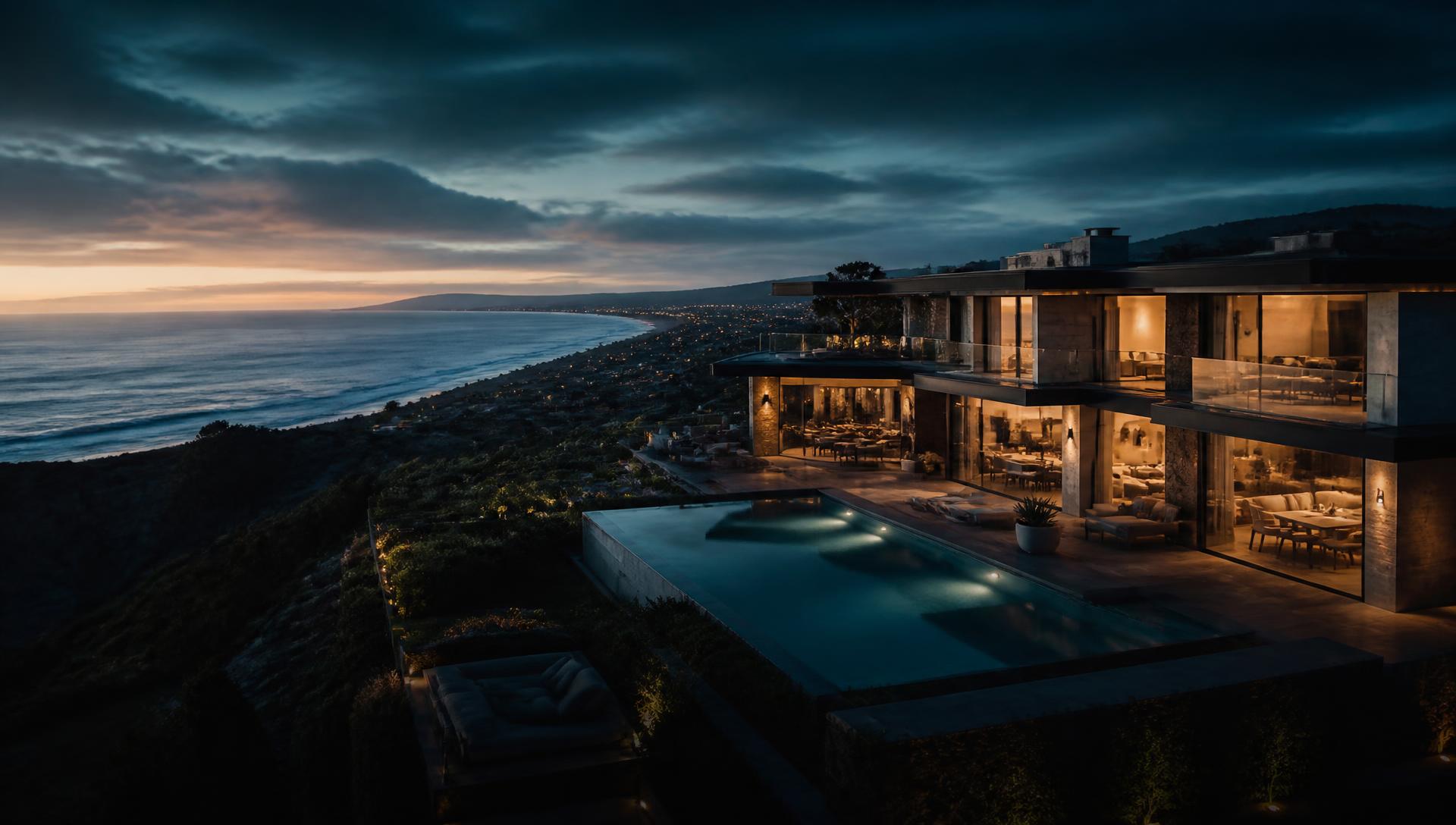 Luxury Orange County coastal estate at dusk