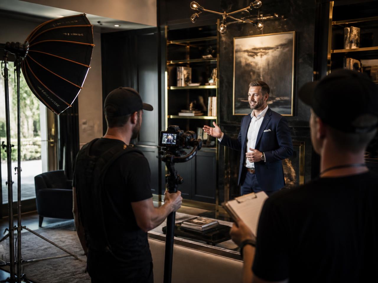 Production crew filming an accredited auction agent on location